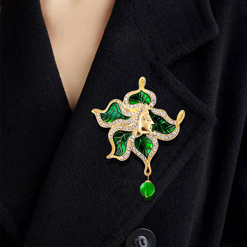 Broche de luxe en cristal de luxe, élément de styliste, fleur, lys vert, clouté de diamant, broche vintage, accessoire de veste, clip_voghion.com