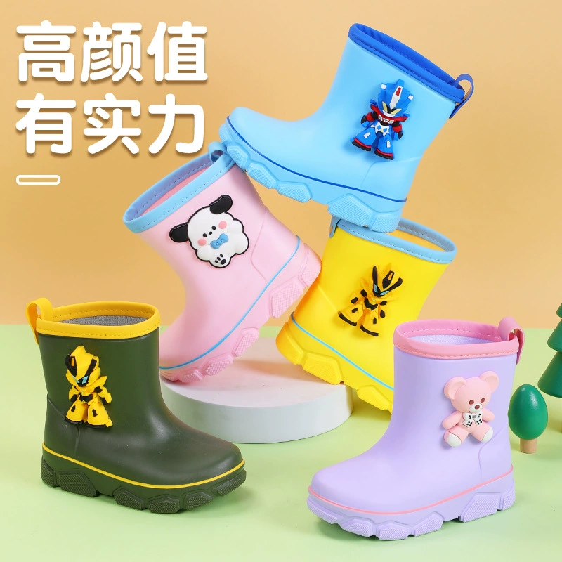 Новая детская дождевая обувь средняя трубка мужская нескользкая легкая водонепроницаемая резиновая обувь для мальчиков и девочек с бархатом съемные дождевые сапоги