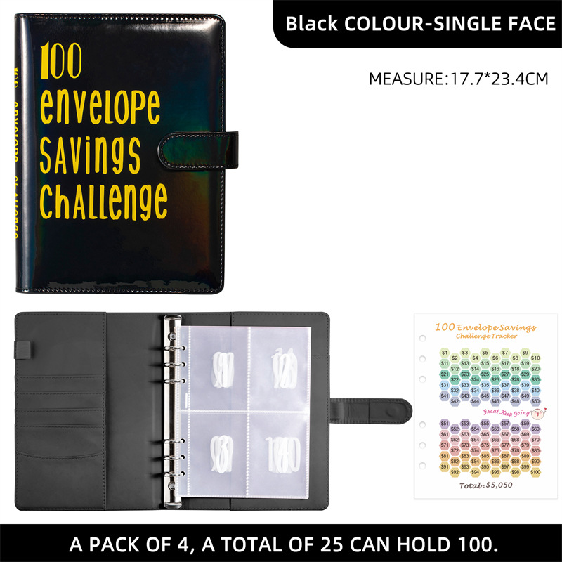 A5 colorido partido medio-oro negro (cubierta con palabras) (película de tarjeta de impresión de pantalla 25 piezas (1-100)+ reloj de gradiente de color-en 1 pieza)