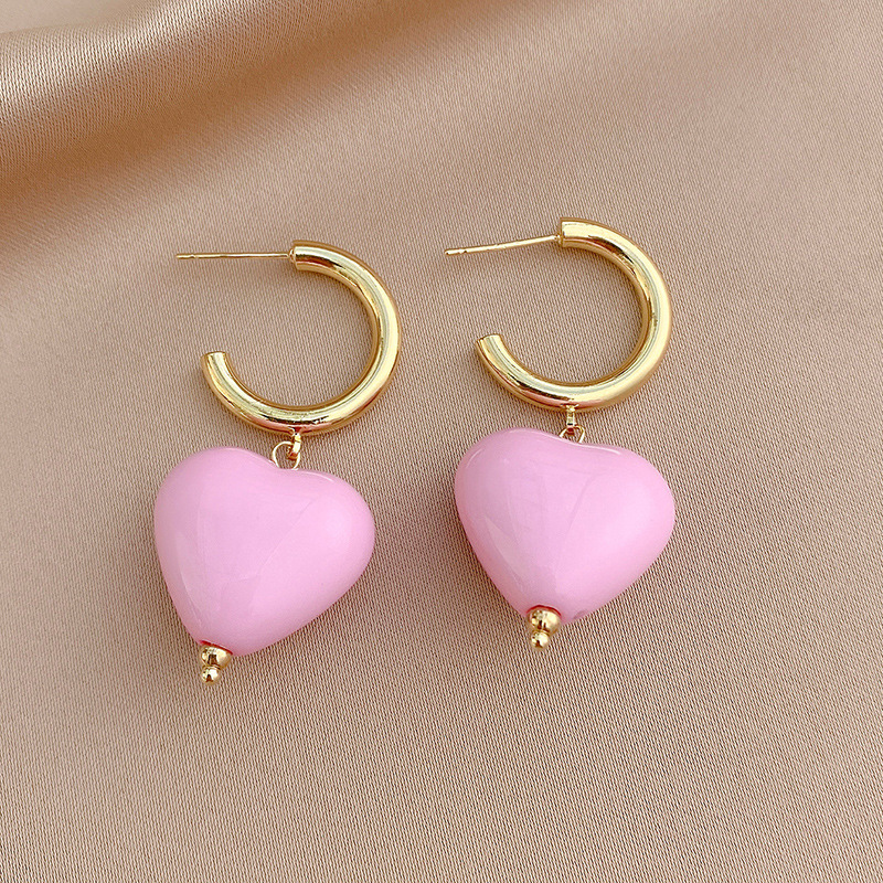 Cute Pink Heart Sweet Contrast Color Alloy Resin Earrings Wholesale display picture 4