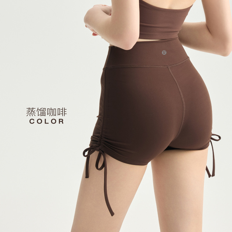Lulu three-quarter yoga shorts with a nude feel, drawstring, tight-fitting, high-waisted, butt-lifting fitness pants for women, three-quarter yoga pants