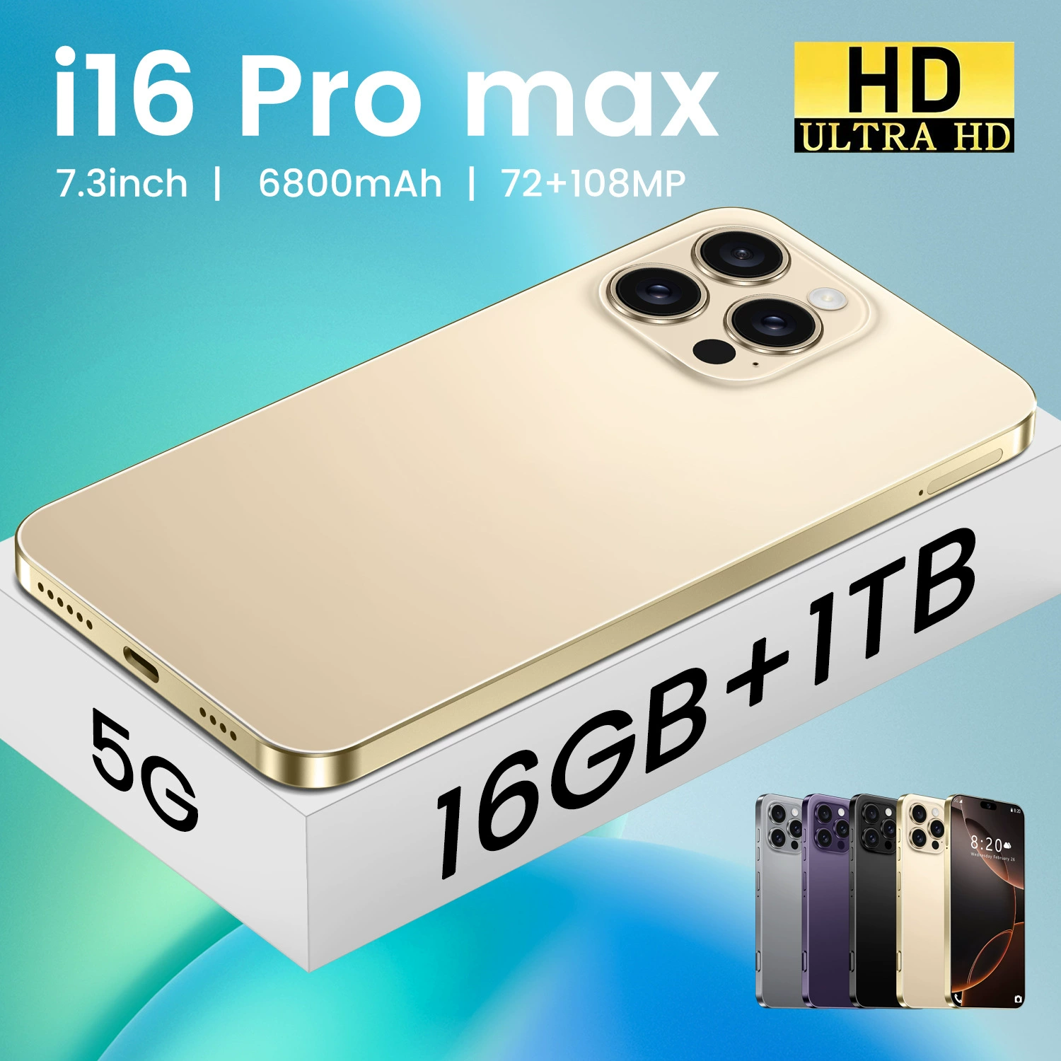 (Cross-border trading), mobile phone, smartphone, intel core i16, 16 pro max, Android 14, wide screen