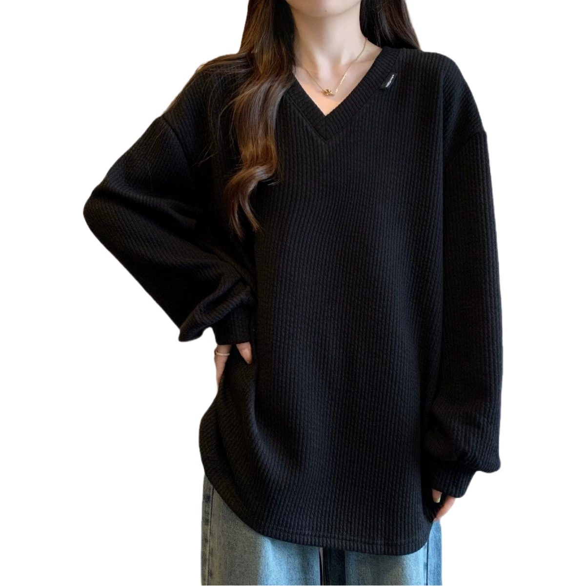 Рубашка больших размеров с толстой ямой с внутренним низом для женщин, осень и зима, новый свободный Универсальный теплый топ для похудения с длинными рукавами для женщин