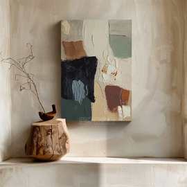 民宿客厅侘寂风手绘油画顺遂色块肌理抽象装饰画玄关走廊竖版挂画