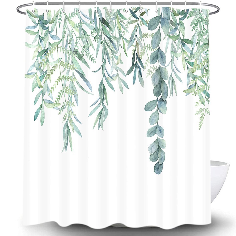 Cross-border shower curtain Amazon best selling leaves bathroom curtain polyester thickened waterproof mildew proof bathroom curtain partition curtain wholesale