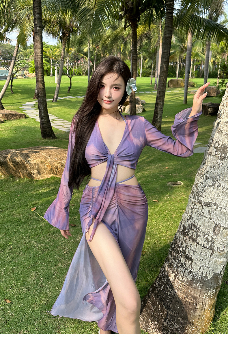 GraceChic GraceChic Sexy High-End Bikini Four-Piece Set Dress European And American Long Sleeve Slimming Beach Vacation Two-Piece Swimsuit_voghion.com