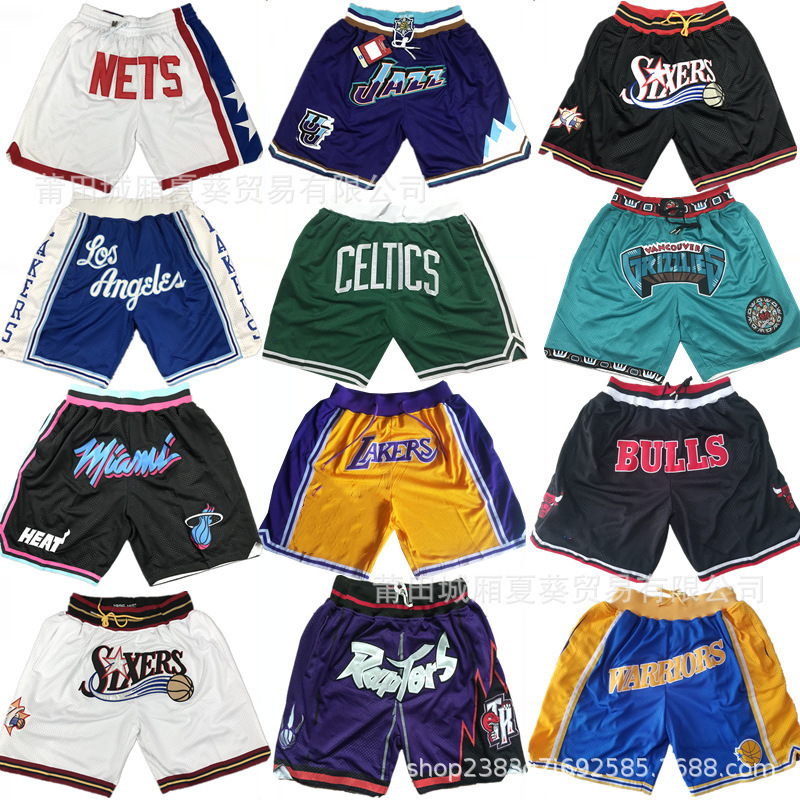 Summer Jersey Shorts Lakers Joe Zhan Raptors Magic Heat Retro Rust Pocket Training Pants for Men and Women
