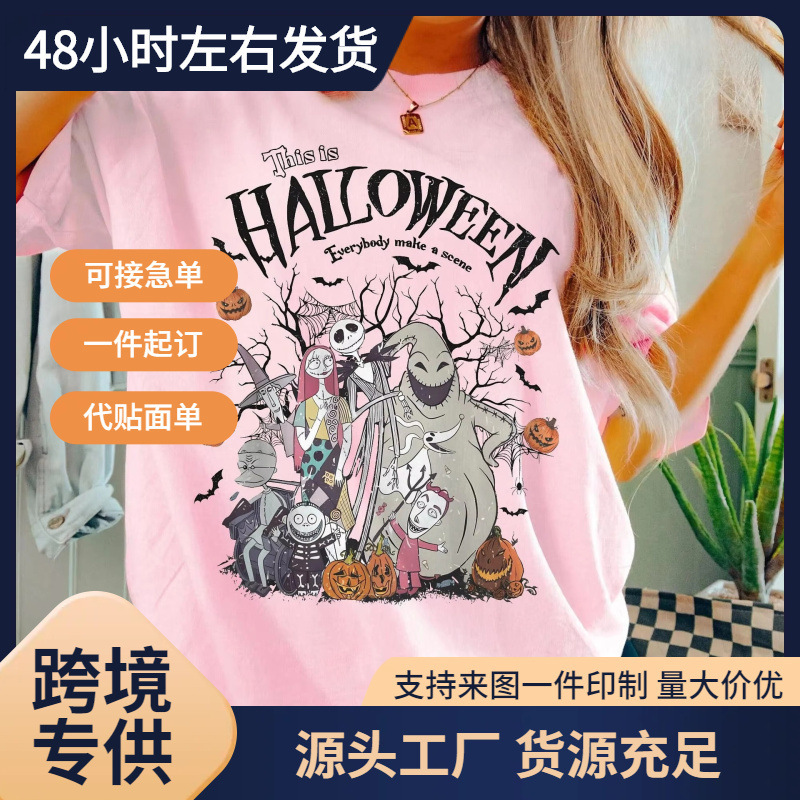 Independent Brand European Size Retro Colorful Christmas Nightmare Shirt Jack Skellington Sally Ogilby Short Sleeve