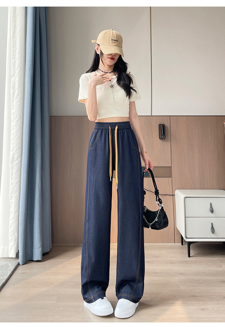 Quần tây nữ ống đứng cạp cao chất liệu tơ tằm mùa xuân hè — Một người đàn ông nhỏ màu đen chi tiết 38