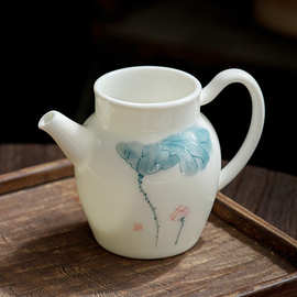 羊脂玉手绘荷花公道杯陶瓷家用分茶器手把公杯匀茶杯功夫茶具配件