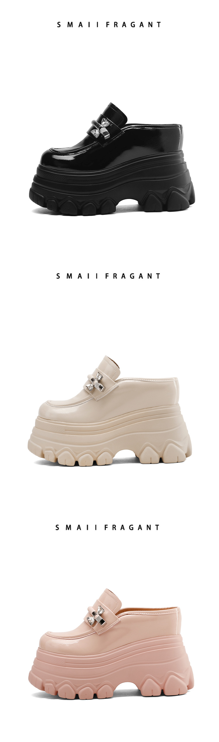 Sandal cao gót nữ mũi hở đế xuồng platform da bóng gót 12 cm — màu đen chi tiết 10