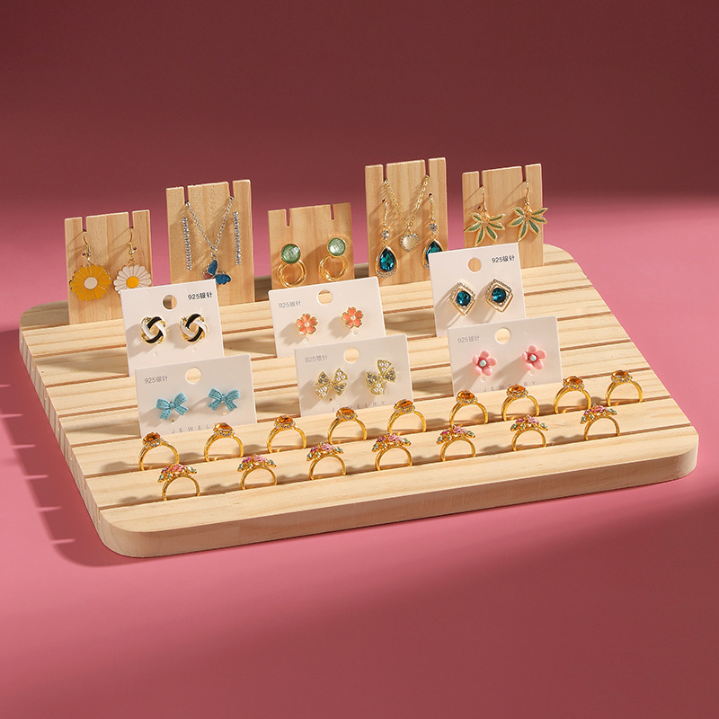 Wooden Card Slot Ring Display Tray Necklace Earring Stud Earrings Jewelry Accessories Display Stand Jewelry Storage Display Props