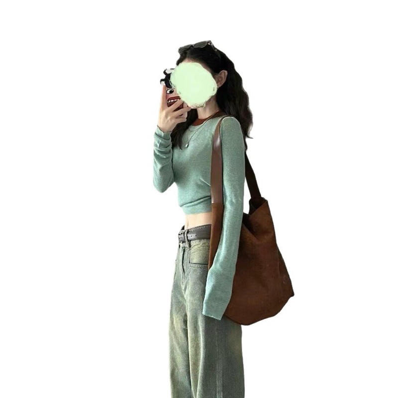绿色套头针织衫女2025秋冬新款韩版撞色修身显瘦毛衣内搭打底衫潮|undefined