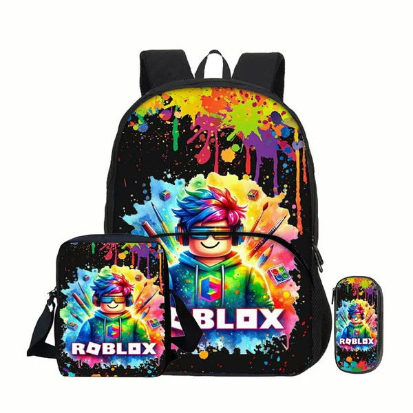 Cross-Border Roblox Roblox Primary and Secondary School Students' Three-Piece Set: Front Bag, Shoulder Bag, Pencil Case, and Backpack Set