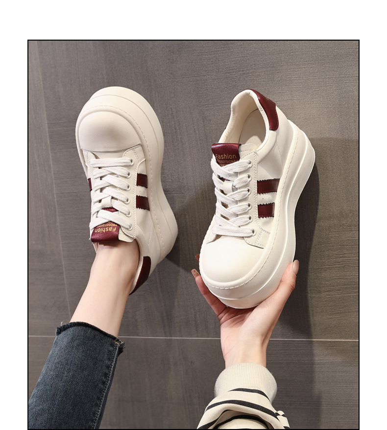 Giày sneaker nữ đế dày tăng chiều cao bên trong, form thể thao mùa xuân — Màu đỏ be chi tiết 14