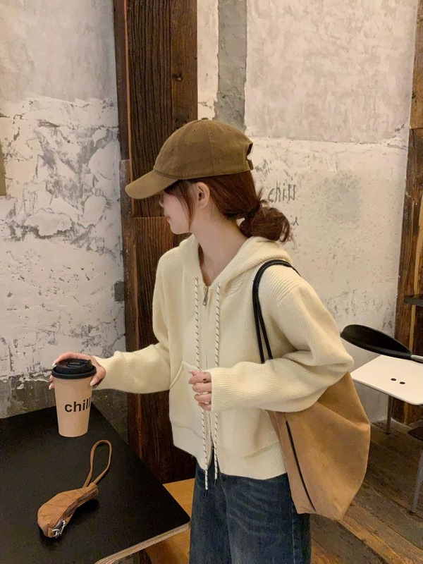 慵懒高级感拉链毛衣外套女秋冬穿搭连帽卫衣冬日爆款洋气减龄上衣|undefined