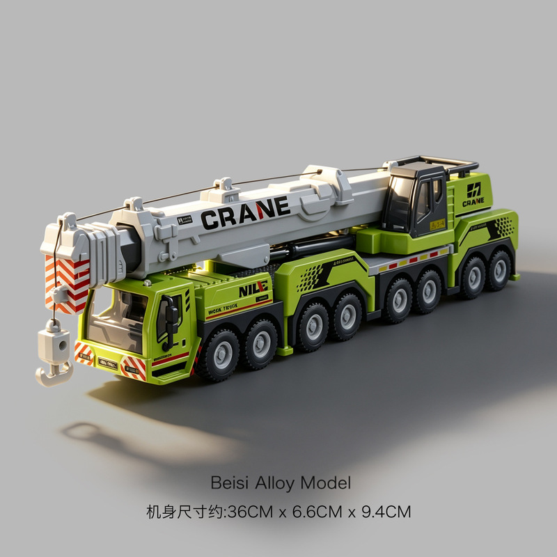 Engineering crane toy model with extendable boom, inertia-powered crane, toy car for boys, available on Amazon