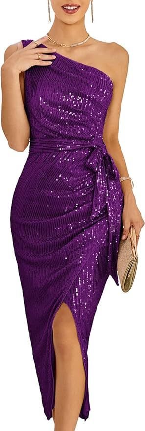Vestido de lentejuelas de un solo hombro sin mangas para mujer Vestido cruzado brillante brillante Vestido de boda de cóctel con puntas abiertas