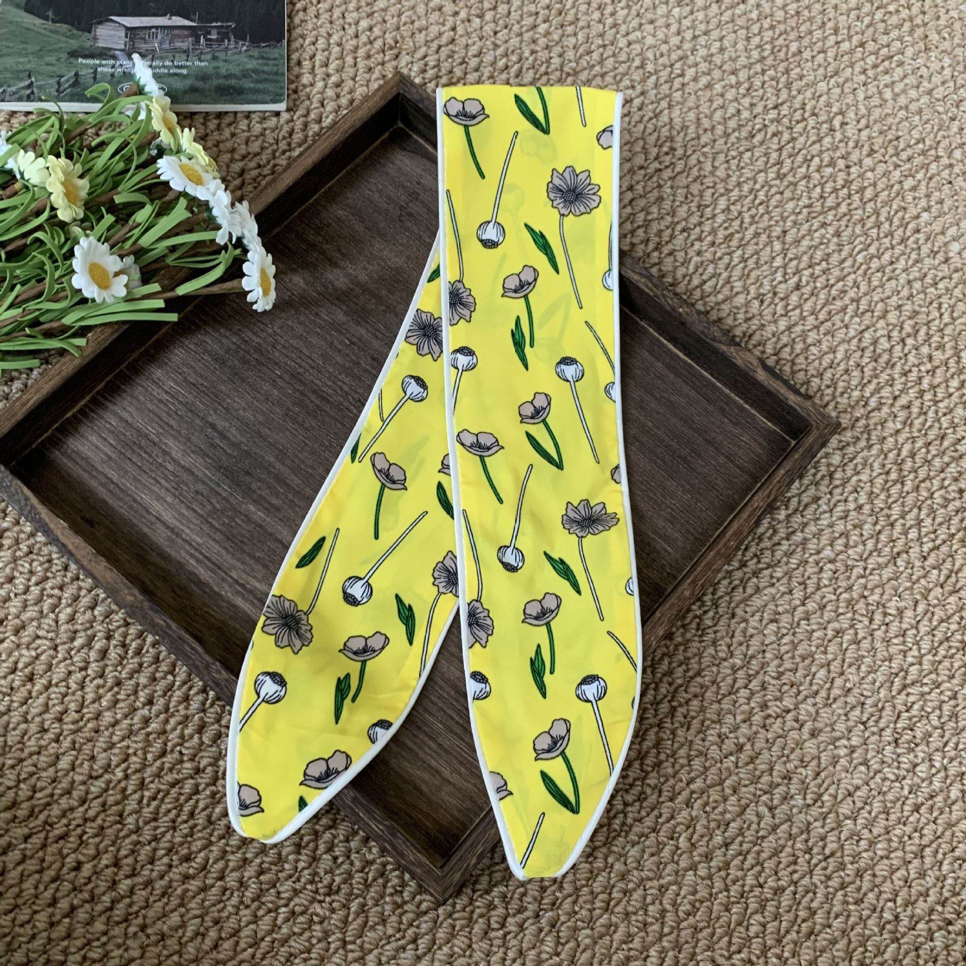 Pañuelo a cuadros Pañuelo de seda largo de algodón para mujer verano nuevo estilo pequeño estampado accesorios de todo fósforo bufanda de cuello correa para el cabello atado