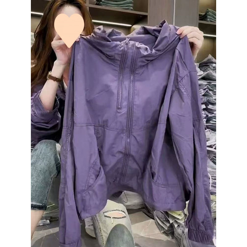 2025 новый летний стиль женский стиль фиолетовый солнцезащитный свободный тонкий капюшон повседневная куртка для защиты от солнца