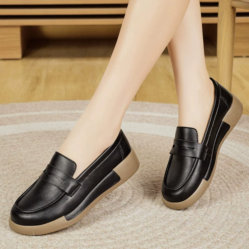 Женские лоферы 2025 Летние ленивые туфли Туфли без шнуровки на толстой подошве Легкие универсальные туфли из натуральной кожи на мягкой подошве Маленькие кожаные туфли