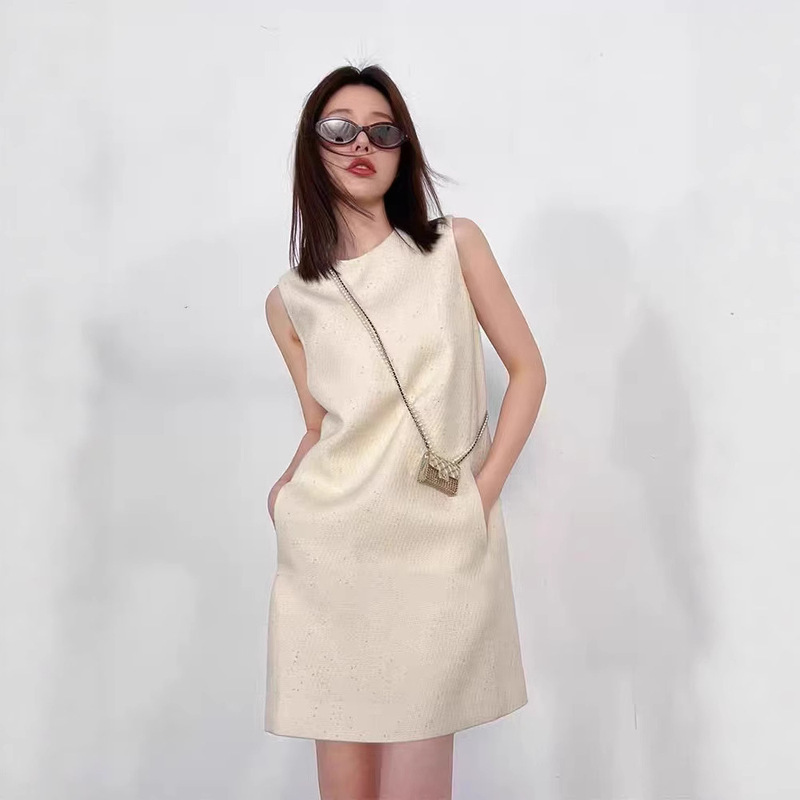2026 Summer French Style High-End Tweed Knit Sleeveless Vest Dress for Women, Spring Plus Size Vest Dress