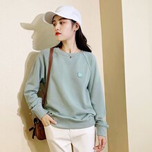 春夏加绒加厚新款减龄插肩宽松棉套头低领女卫衣显瘦韩版刺绣