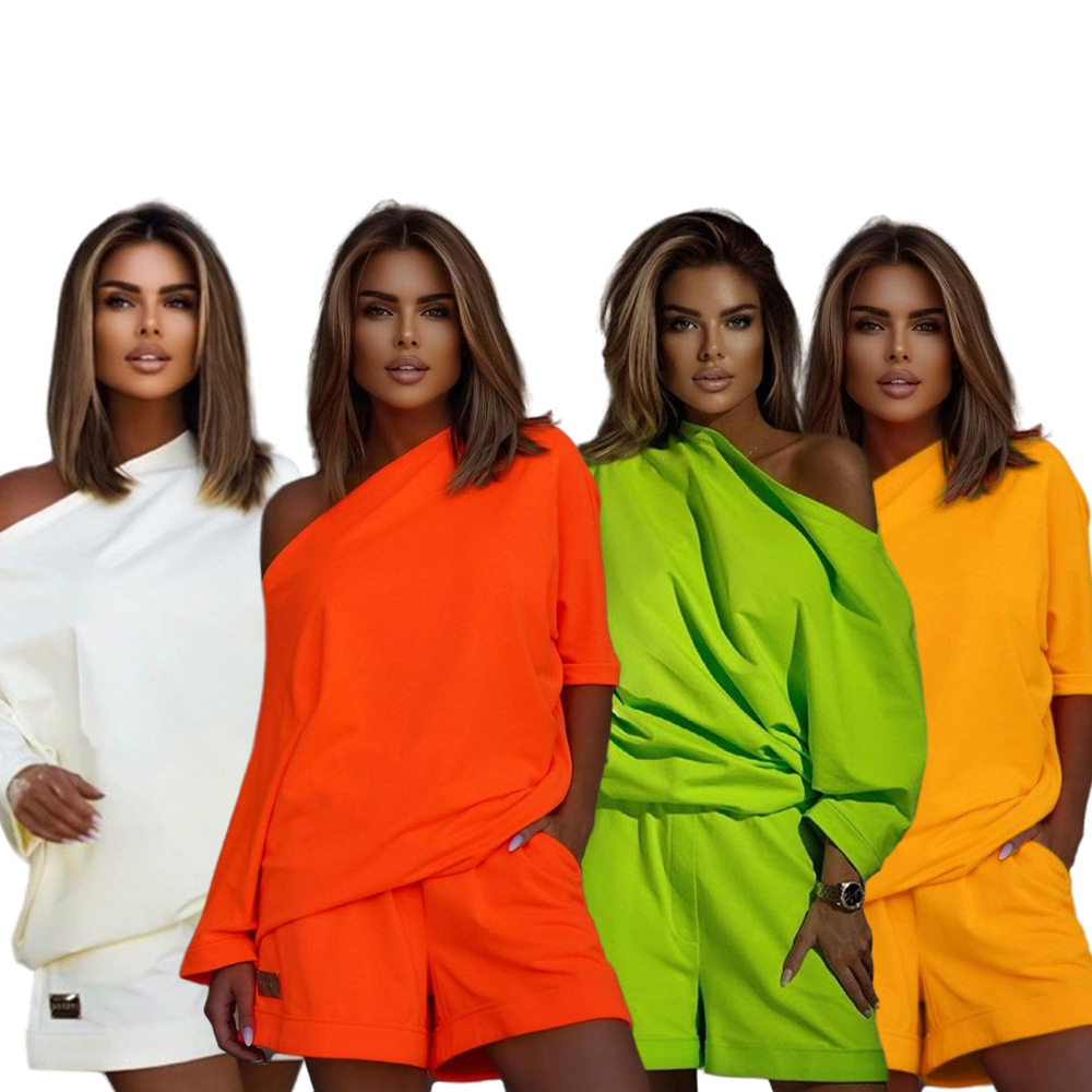 Damenbekleidung Mode Pullover Hosenanzug eine Schulter trägerlos lose zweiteiliger Anzug_voghion.com