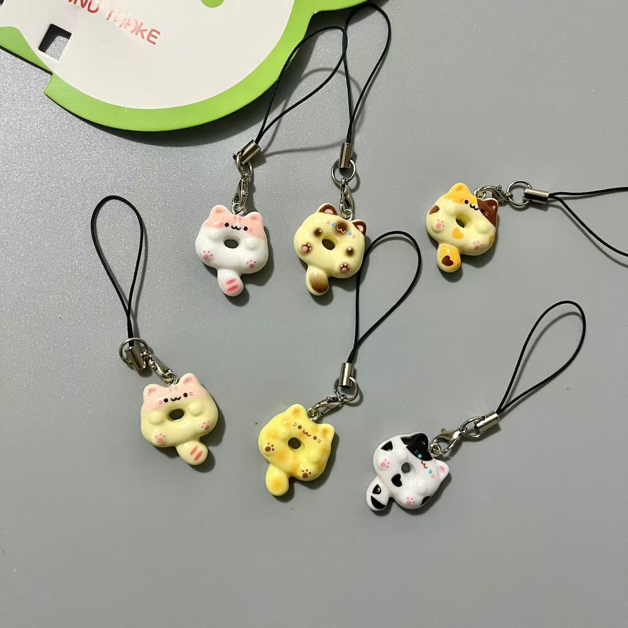 Cute Cat Donut Mobile Phone Rope Fun Cartoon Food Toy Bag Pendant Couple Best Friend Gift Accessories Jewelry