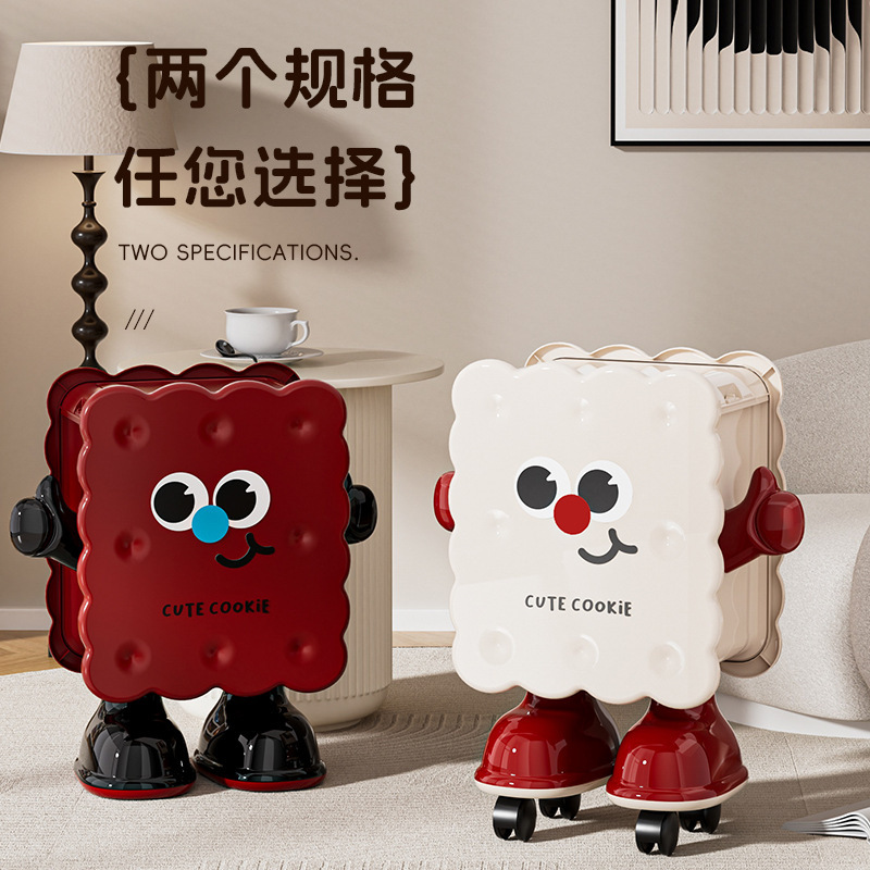Cartoon Biscuit Trash Can for Living Room, Cute Tall Wheeled Removable Kitchen, No Bending, Large Capacity Paper Basket