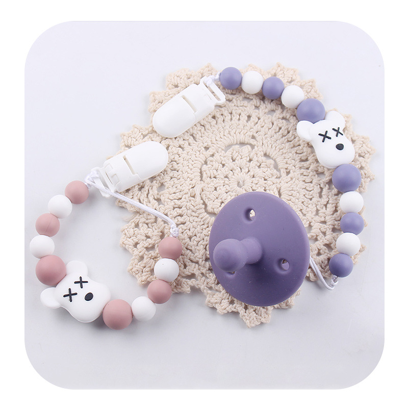 Nuevos artículos para bebés de dibujos animados violentos oso silicona calmar cadena de tetas para bebés palillos cadena de tetas anti-caída cadena