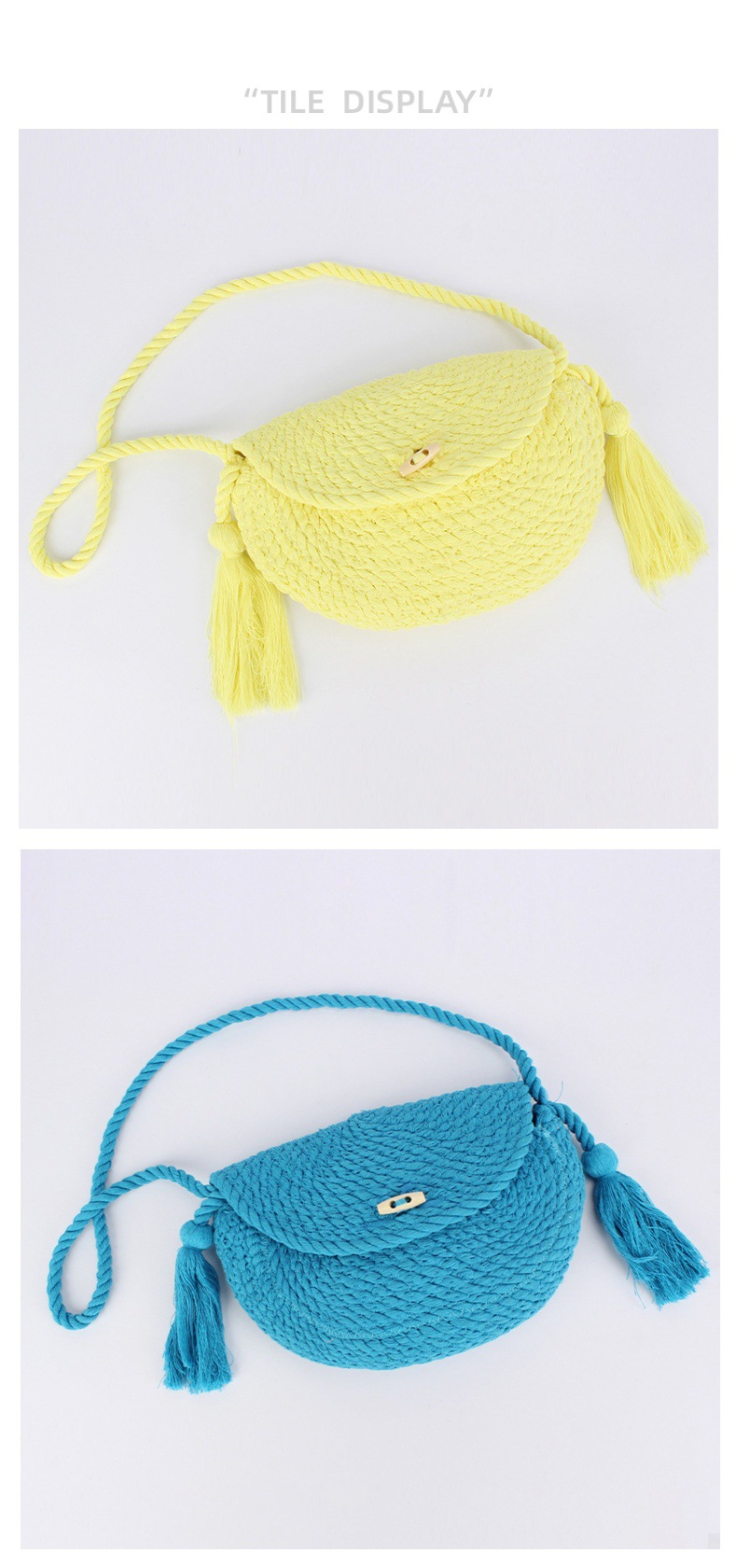 Women's Small Cotton Solid Color Basic Classic Style Tassel Weave Dumpling Shape Lock Clasp Crossbody Bag display picture 1