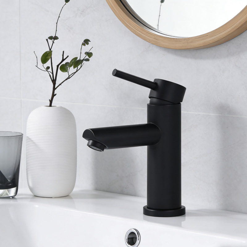 [classic round style] 304 matte black basin hot and cold faucet + 60cm explosion-proof pipe