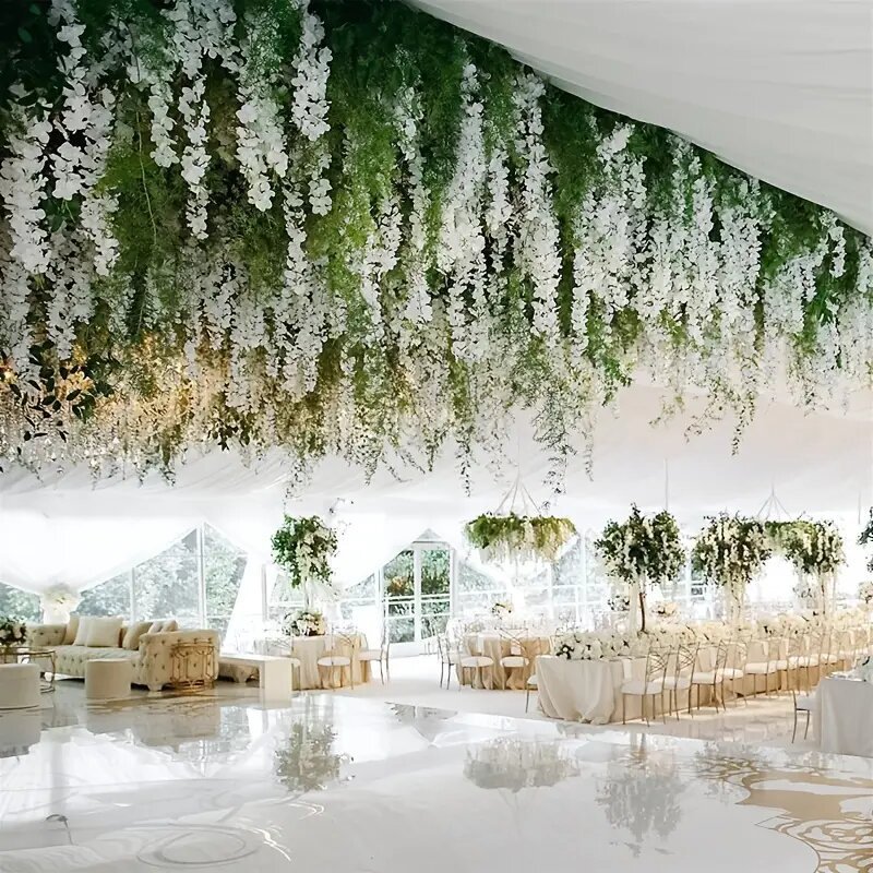 Ventas transfronterizas calientes 12pcs estética wisteria colgante de flores de caña adecuada para bodas y decoración del hogar flores de wisteria artificiales