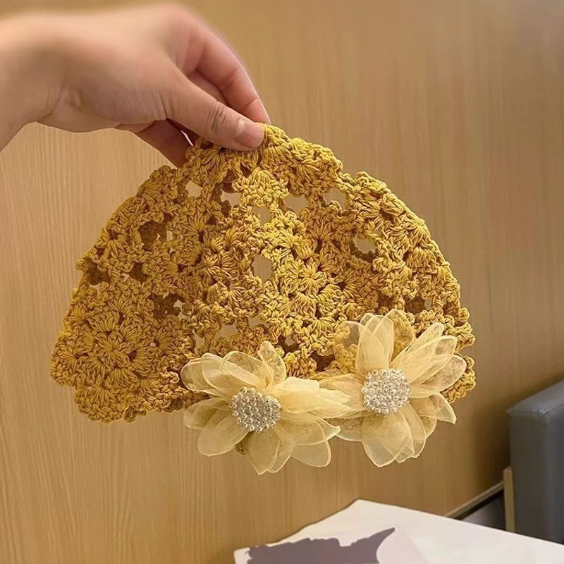 春夏薄款手工编针织帽女镂空钩花毛线帽甜美文艺显脸小包头堆堆帽|undefined