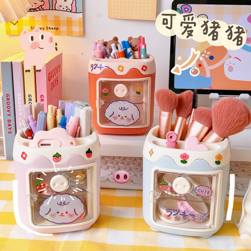 Cartoon Pen Holder Cute Girl Heart Creative Fashion Ins Style Office Study Stationery Storage Box Desk Multi-functional