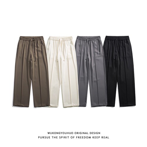 Pure color youth fashion brand ice silk western pants men's summer drag-feeling straight loose large size wide-leg casual long pants