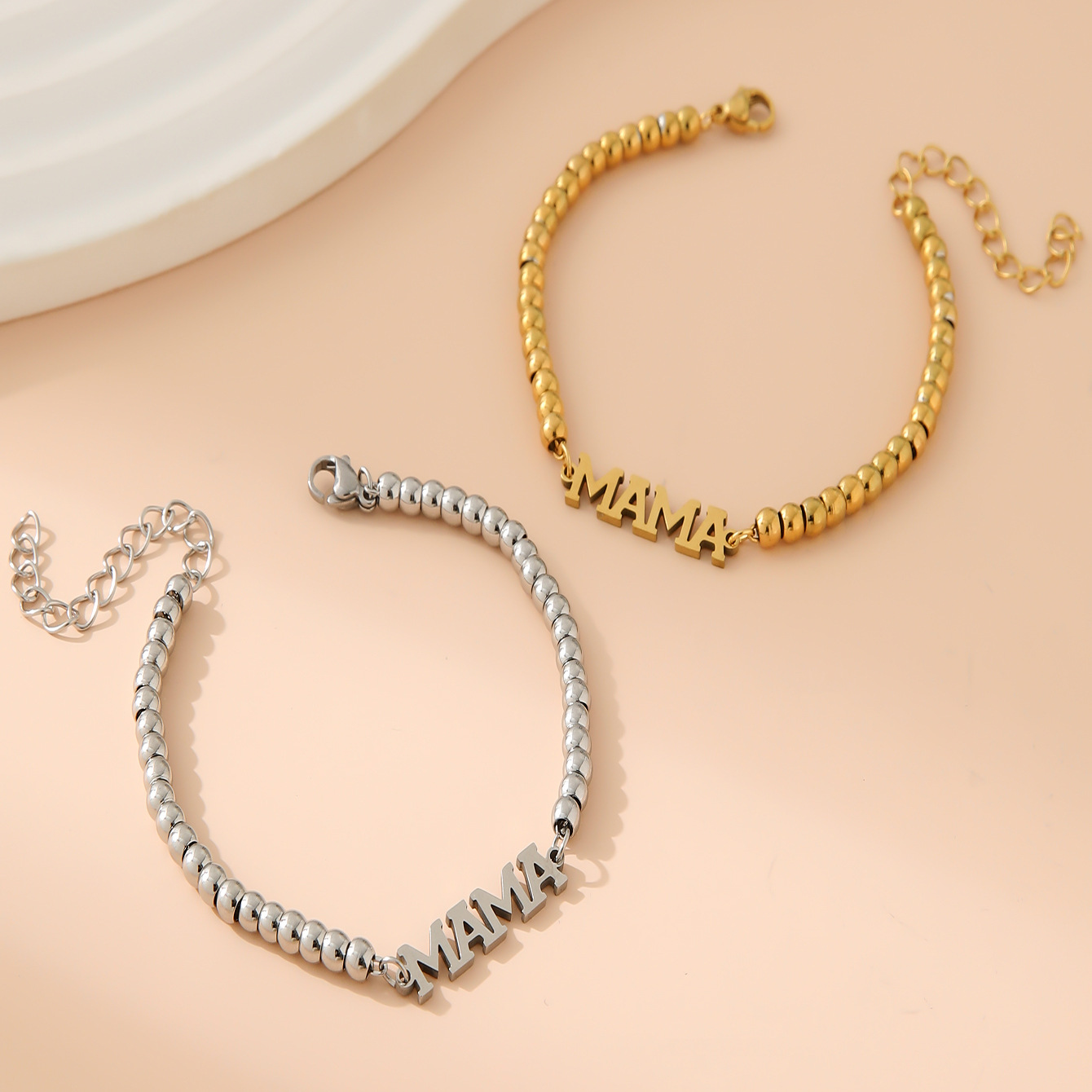 38g Weight 18K Gold Plated Plating Material 304 Stainless Steel Pendant Material Bracelets Classification 304 Stainless Steel Chain Material Beaded Chain Chain Type 1 Piece Quantity Holiday, Daily Occasion 304 Stainless Steel Material Mother'S Day Festival Letter Pattern All Seasons Season Women's Gender Plating Design Simple Style, Classic Style Style Simple Style Classic Style Letter 304 Stainless Steel 18K Gold Plated Beaded Chain Bracelets In Bulk 3