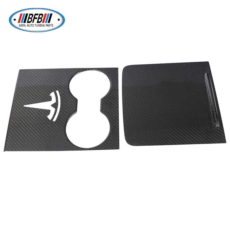 100% Real Carbon Fiber Center Console Panel Cup Holder Cover Storage Box Lid - For New Tesla Model Y and Model 3