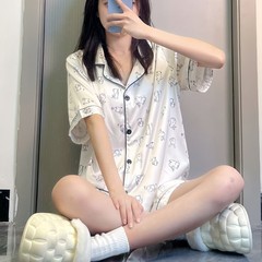 源工場高質感新型夏パジャマ女子半袖半ズボンセット小襟起爆シルク