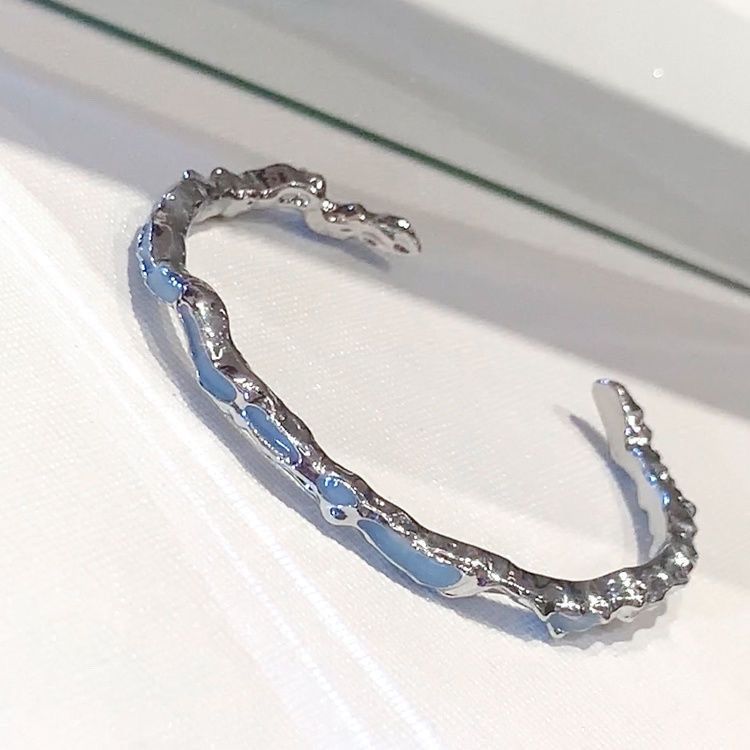 "Oceano azul de hielo" pulsera azul ondas irregulares pulsera anillo de diseño ligero lujoso nicho regalo de joyas