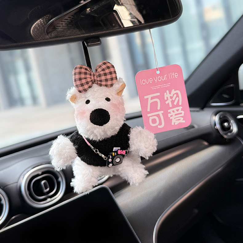 2025 New Car Hanging West Highland Car Pendant Rearview Mirror Pendant Doll Car Interior Accessories Cute Gift for Girls