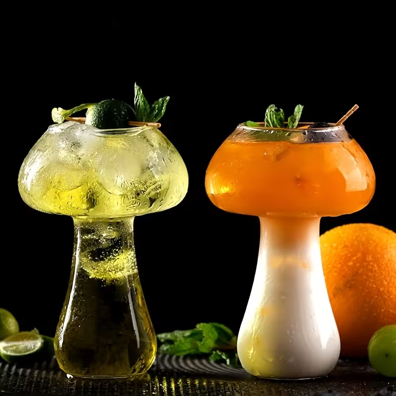 Taza de vino creativa en forma de hongo, taza de vidrio de bebida de cóctel transparente, adecuada para beber taza de té de frutas KTV