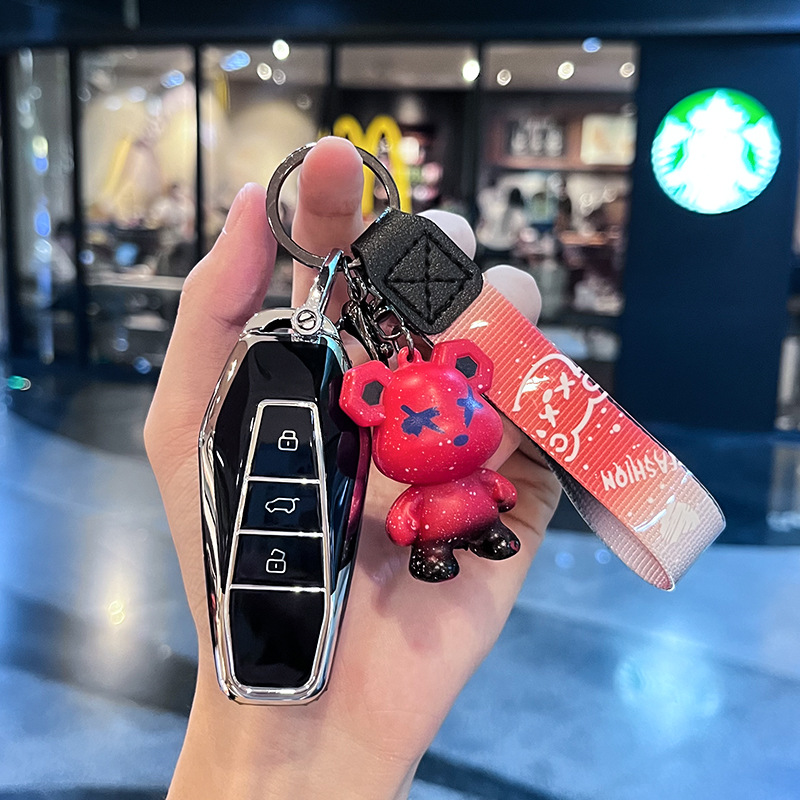 Chery Model I - 스마트 3버튼 [싱글 쉘 블랙] + 레드 폭력 곰 펜던트