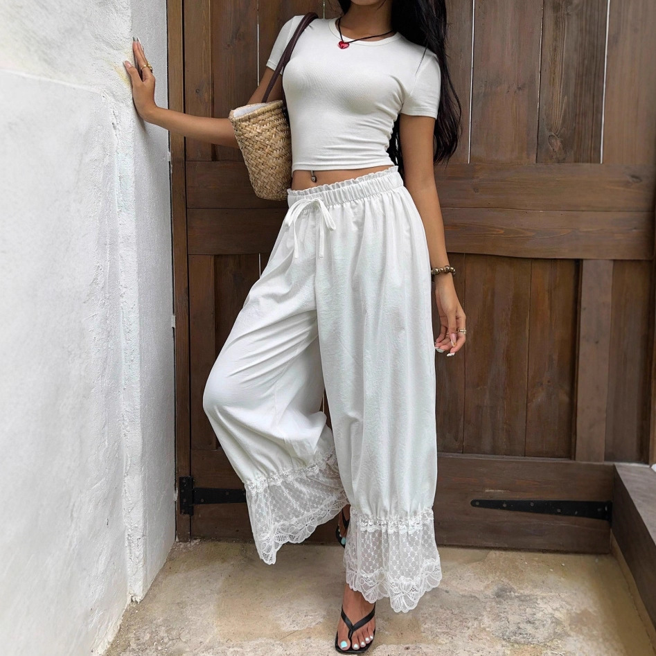 现货波西米亚风宽腿裤弹性腰部宽松版型休闲裤四季舒适适合旅行