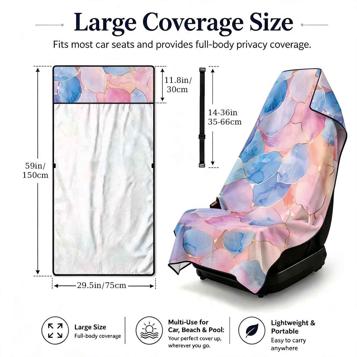Printed bath towel and car seat cover 2-in-1, ultra-fine fiber outdoor beach and car dual-use universal seat cushion