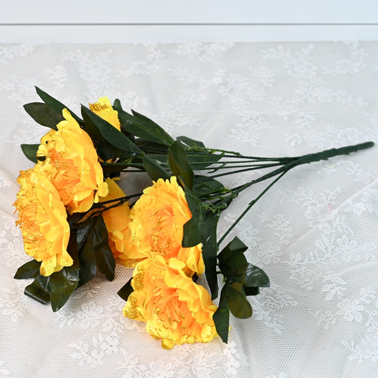 Simulación de flores de peonía al por mayor 7 flores falsas de peonía dorada flores flores falsas flores flores flores de seda decoración de boda simulación