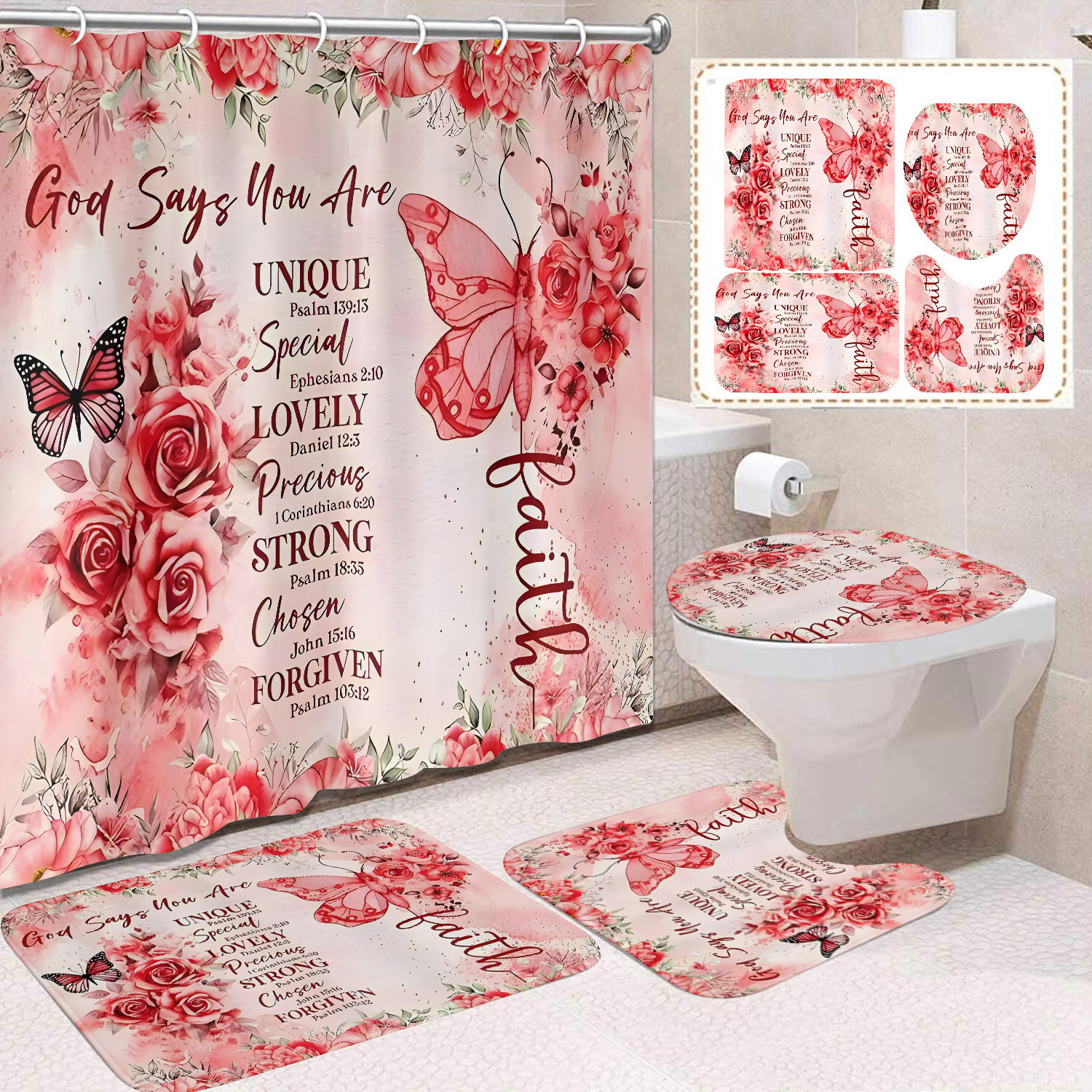 Transfronterizo Amazon cortina de ducha de color degradado cortina de baño letra patrón de mariposa cortina de ducha impermeable y a prueba de moho image 41
