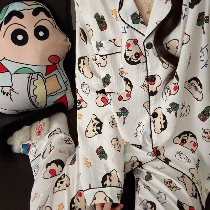 Venta al por mayor transfronteriza otoño nuevo estilo caliente pijamas de algodón de la nube pantalones de manga larga de las mujeres solapa linda rebeca dulce servicio a domicilio