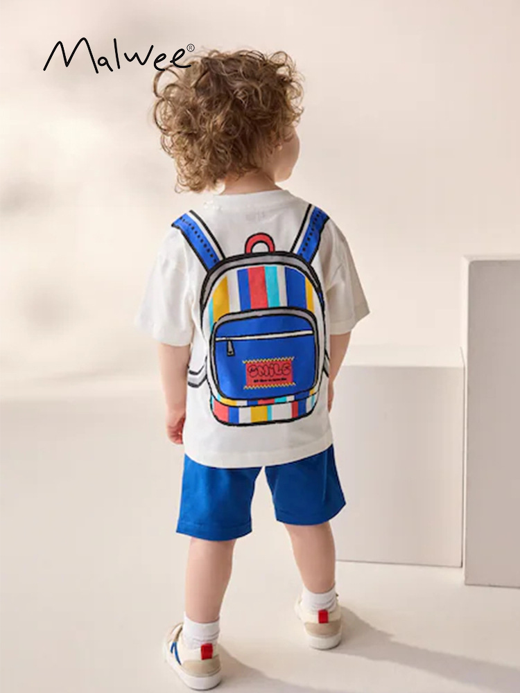 Malwee nuevos pantalones cortos de mangas cortas para niños de dos piezas, juegos de verano para niños europeos y estadounidenses. image 1